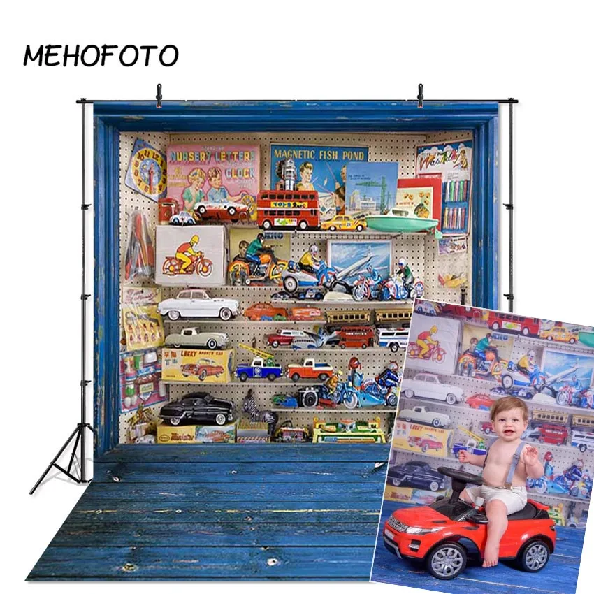 

MEHOFOTO Photography Background Children Blue Wood Floor Toy Boy Room Backdrops for Photo Booth Studio Props