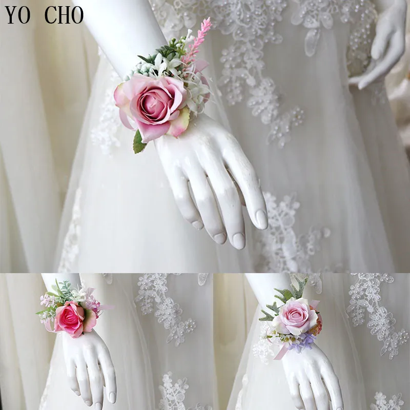 YO CHO Свадебные аксессуары бутоньерки корсажные Розовые розы браслет на запястье