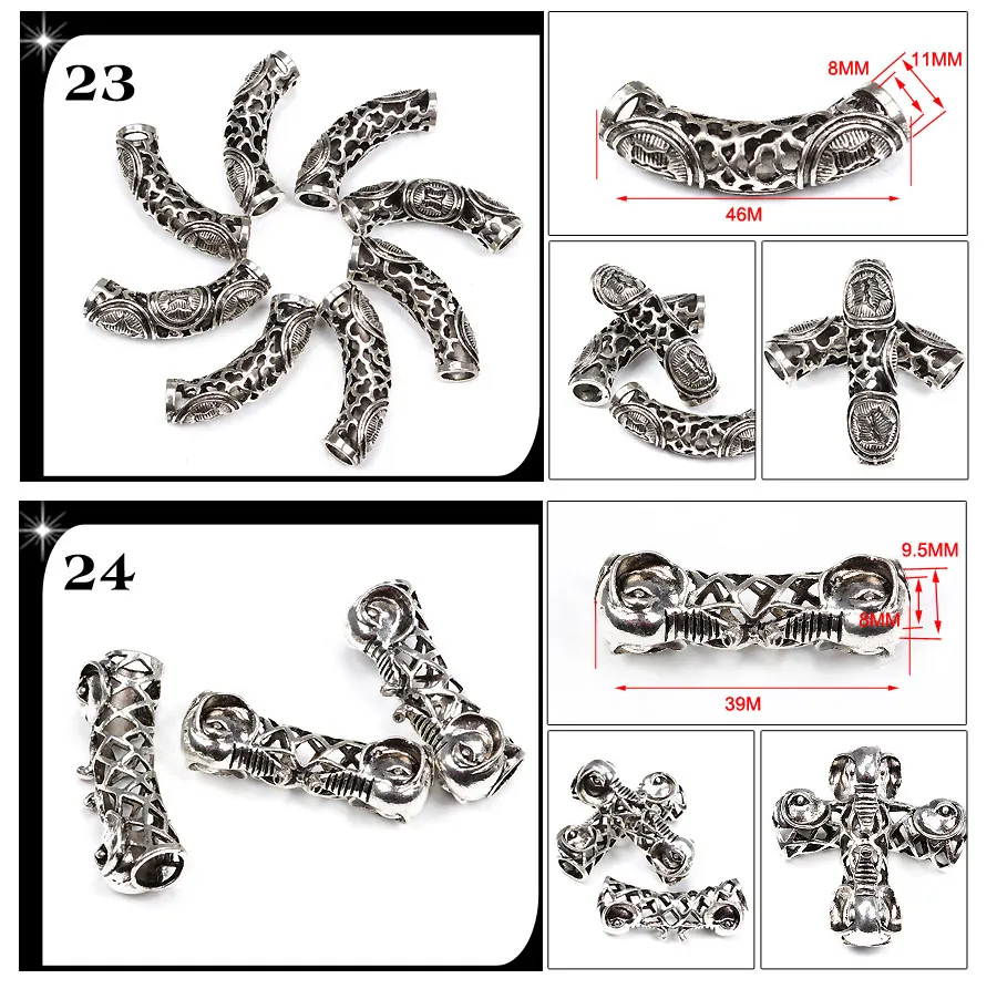 Norse Vikings Runes Hair Beard Beads for Bracelets Pendant Necklace DIY,Braiding Beads for hair Braids Antique Silver Beard