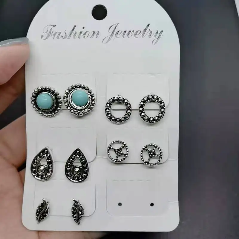

2019 Hot Sale Aros stud Earrings European And American Explosive Retro Cake Inlaid With Drill Leaves Hollow Alloy