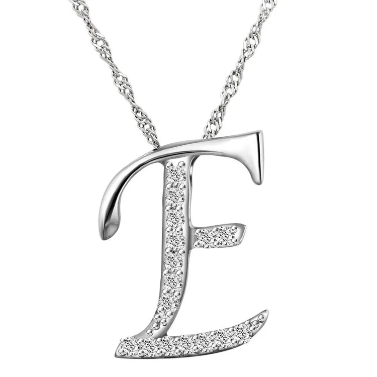 10pcs/lot New Fashion Crystal Letter E Pendant Necklace,Silver Letters