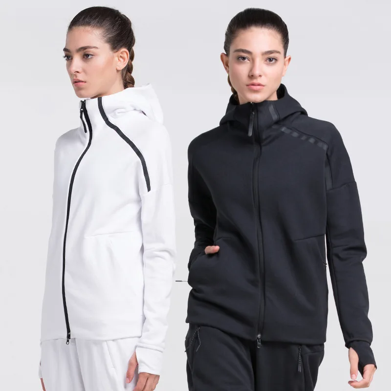 

Mermaid Curve 2017 Autumn Winter Women Thickening Running Jacket Double Zipper Hooded Sports Jogging Gym Training Sports Jacket