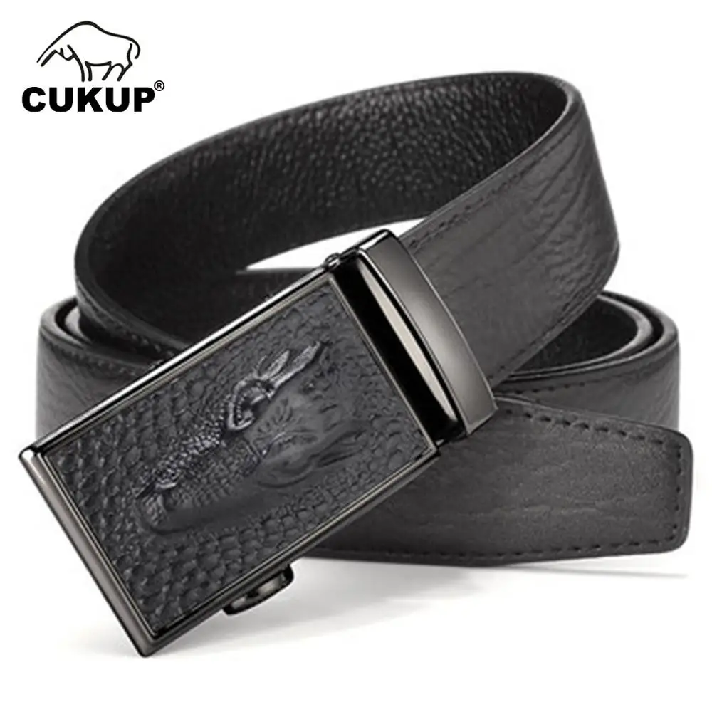 

CUKUP Designer Quality 100% Real Genuine Leather Belts Crocodile Pattern Automatic Buckle Male Belt for Men Accessories ZDCK143