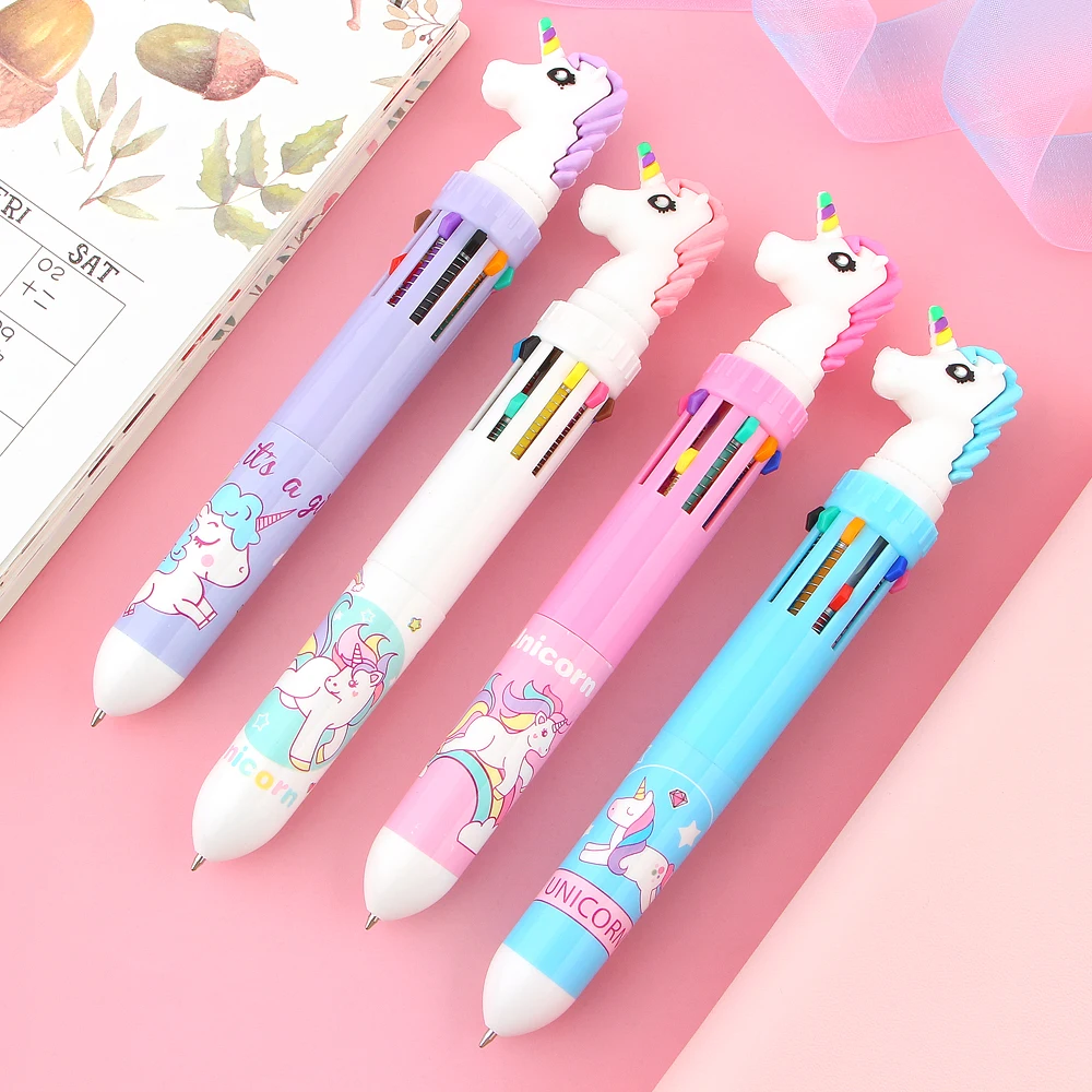 

10 Color Cartoon Unicorn Ballpoint Pen Kawaii Stationery 0.5 Mm Cute Pen Black Ink Papelaria School Office Supply