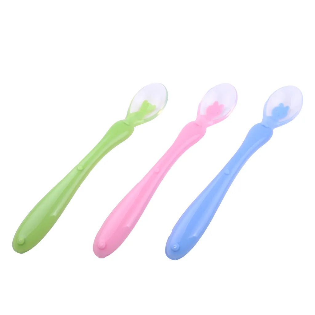 Tableware for children Infant Safe Toddler For Training Food Kids Feeding Soft Baby Silicone Spoon baby spoons feeding - Цена: 