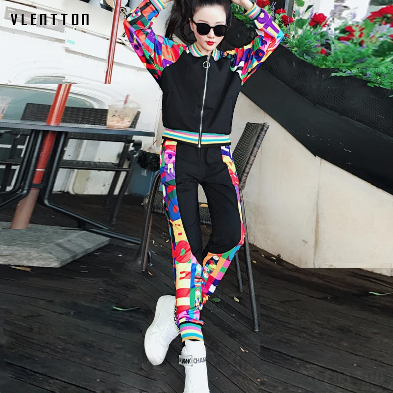 

2019 New Women Two Piece Outfits print Short Jacket top And Pants Women Tracksuit Spring autumn Casual Women Set High Quality