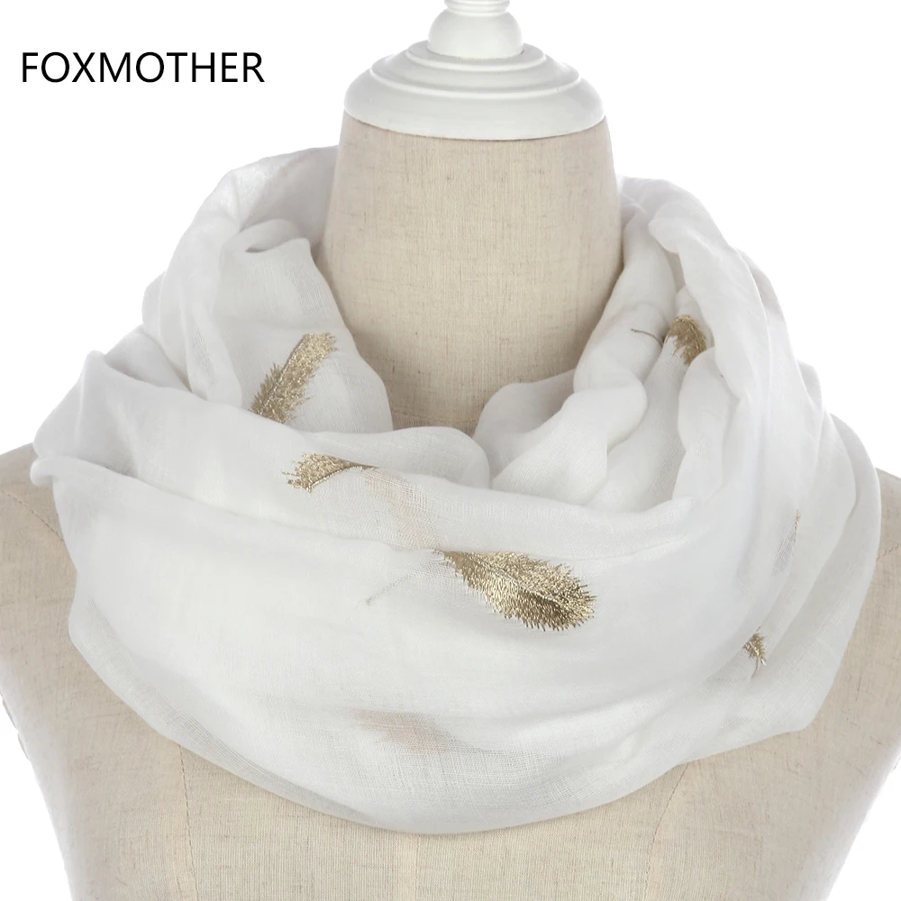 FOXMOTHER Весенний роскошный бренд, Модный женский черно-белый вышитый перьевой шарф, шаль, хиджаб, шарфы для женщин
