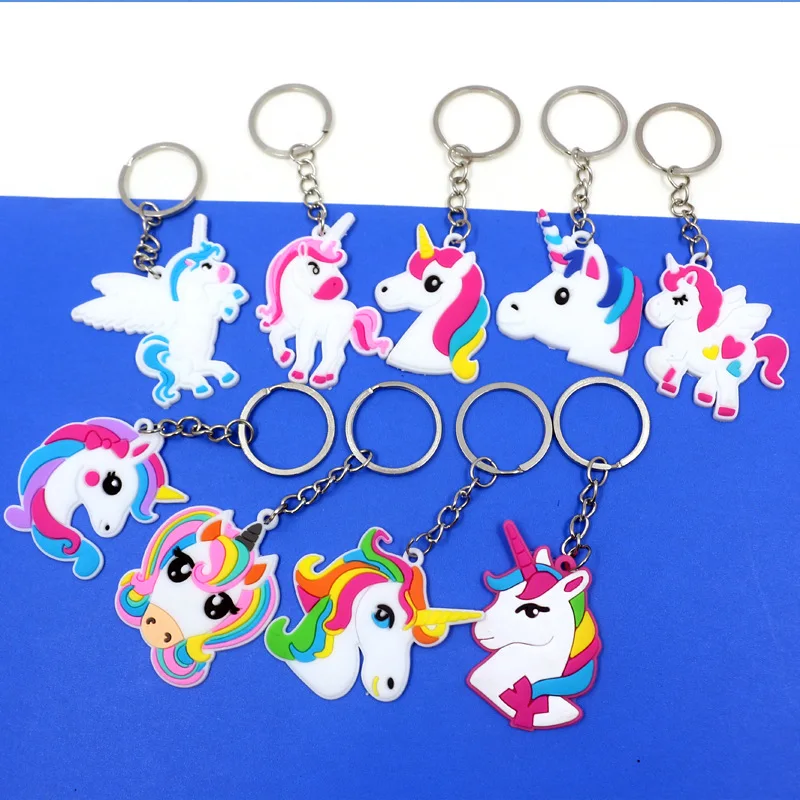 

10pcs Unicorn Party Rubber Key Chains Kids Favors Birthday Party Decorations Kids Baby Shower DIY Colorful Horse Party Supplies