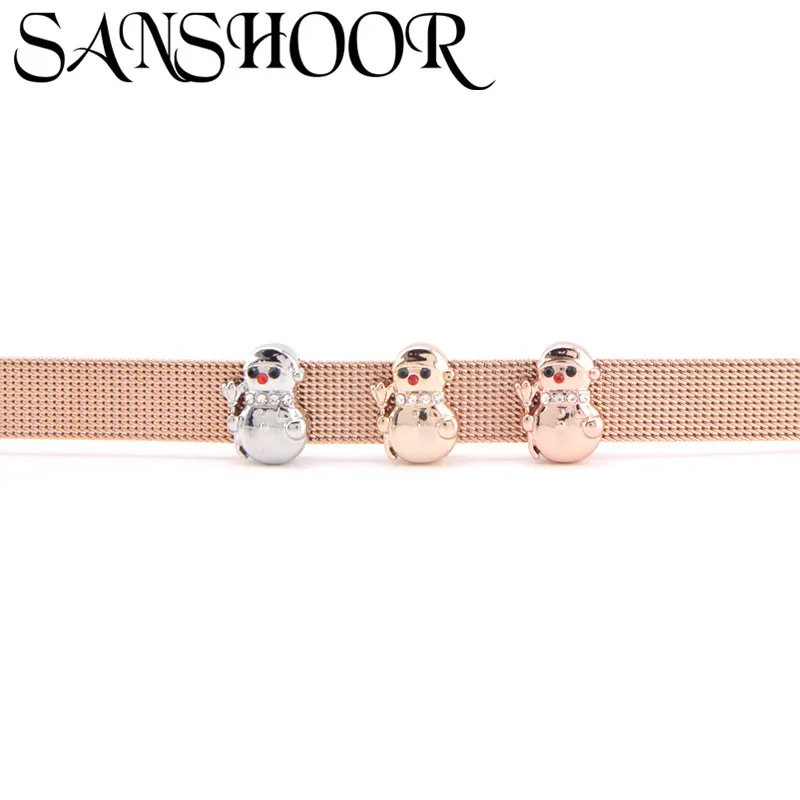 

SANSHOOR Jewelry Christmas snowman Slide Charms Fit 10mm Stainless Steel Adjustable Mesh Bracelet for Women with DIY Design