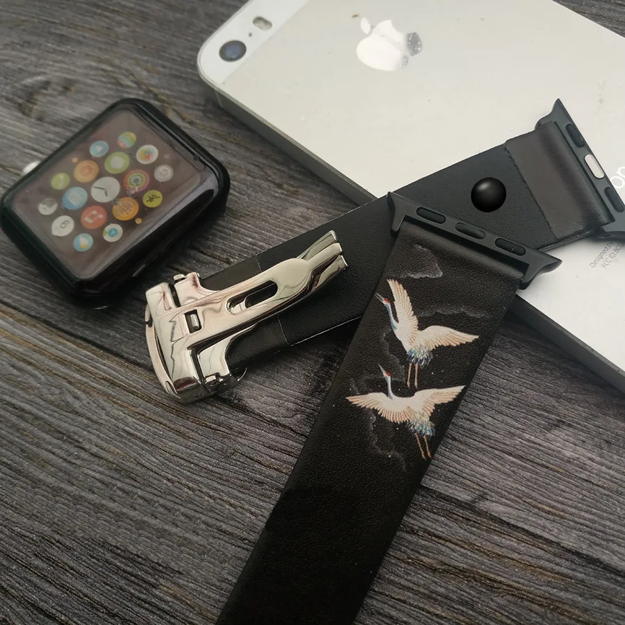 Для Apple Watch серии 4 3 2 40/44 мм Натуральная кожа живопись Стиль часы ремешок для