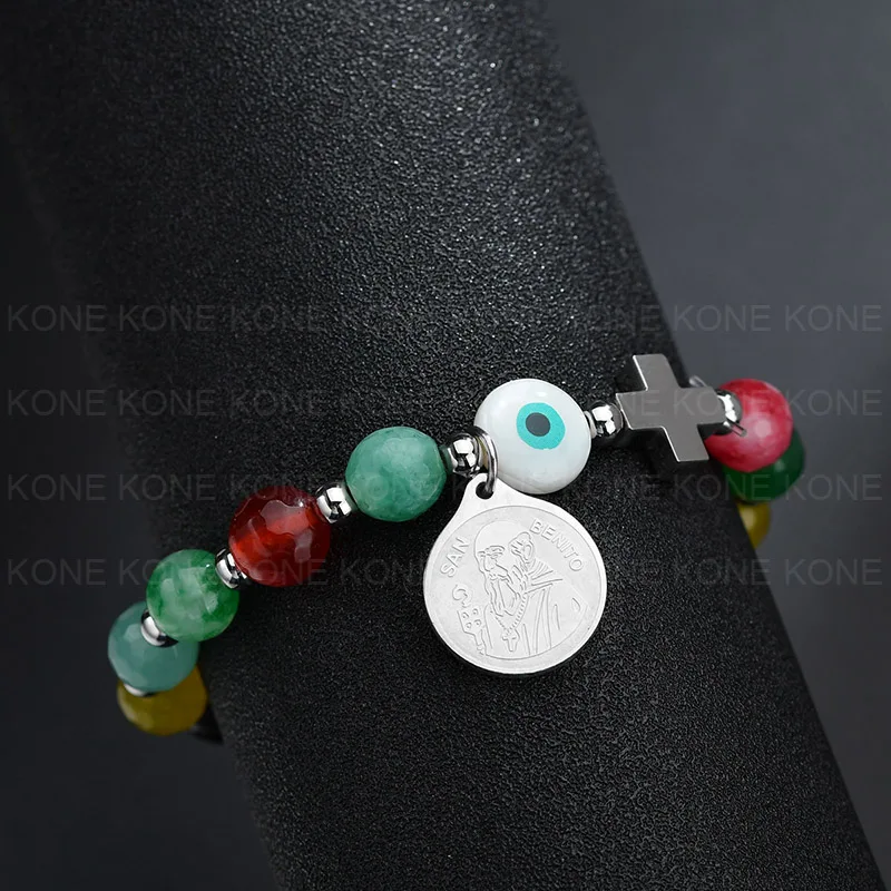 UZone San Benito Evil Eye Cross Браслет для женщин камни эластичный кулон Strand браслет для религиозного счастливого браслет из бисера