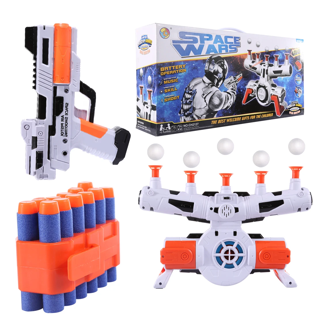 

Shooting Toy Series Electric Suspended Ball Dart Target Soft Bullet Shooting Practice Set with Music Effect - Red-white