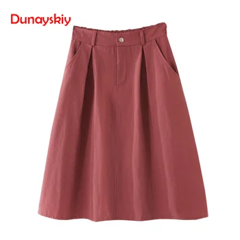 

2020 Fashion Elastic High Waist Women Cotton Skirts Midi Length Boho Women White A-Line Skirt Faldas Jupe Femme Saia