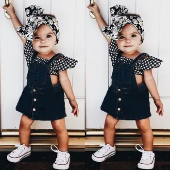 

1-6T Toddler Kids Baby Girl Clothes Plaid Summer Crop Tops Demin Suspender Dress Overalls 2Pcs Outfits Baby clothing Clothes