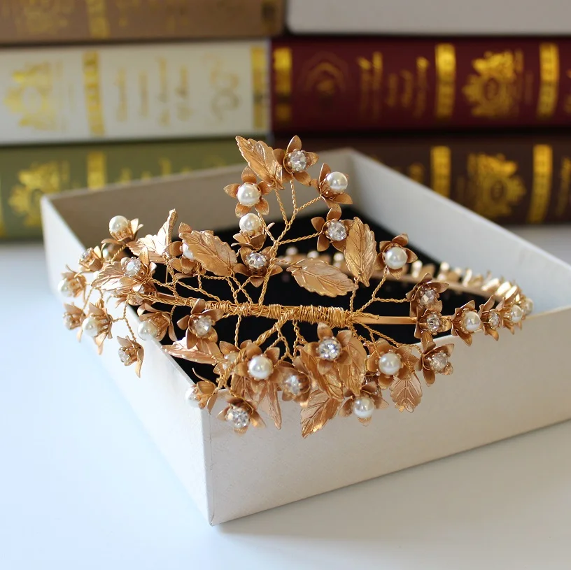 

Preserved Flower gold alloy new design bridal tiara pink women party hair ornaments wedding hair jewelry