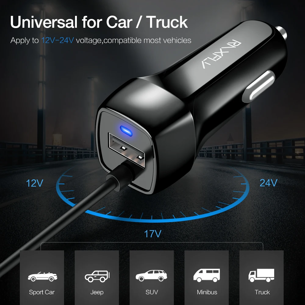 RAXFLY USB Автомобильное Зарядное устройство с микро Тип usb C кабель освещения автомобиль зарядки для iPhone X XR XSMax автомобильный адаптер USB автомобильная зарядка для Samsung S8 S9 автомобильное зарядное устройст
