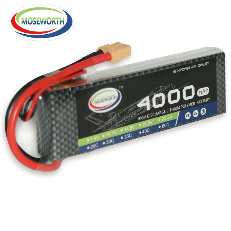 

MOSEWORTH RC LiPo Battery 7.4V 4000mAh 25C 2S for Airplane Helicopter Aircraft Quadrotor Drone Li-ion Batteria AKKU T/XT60