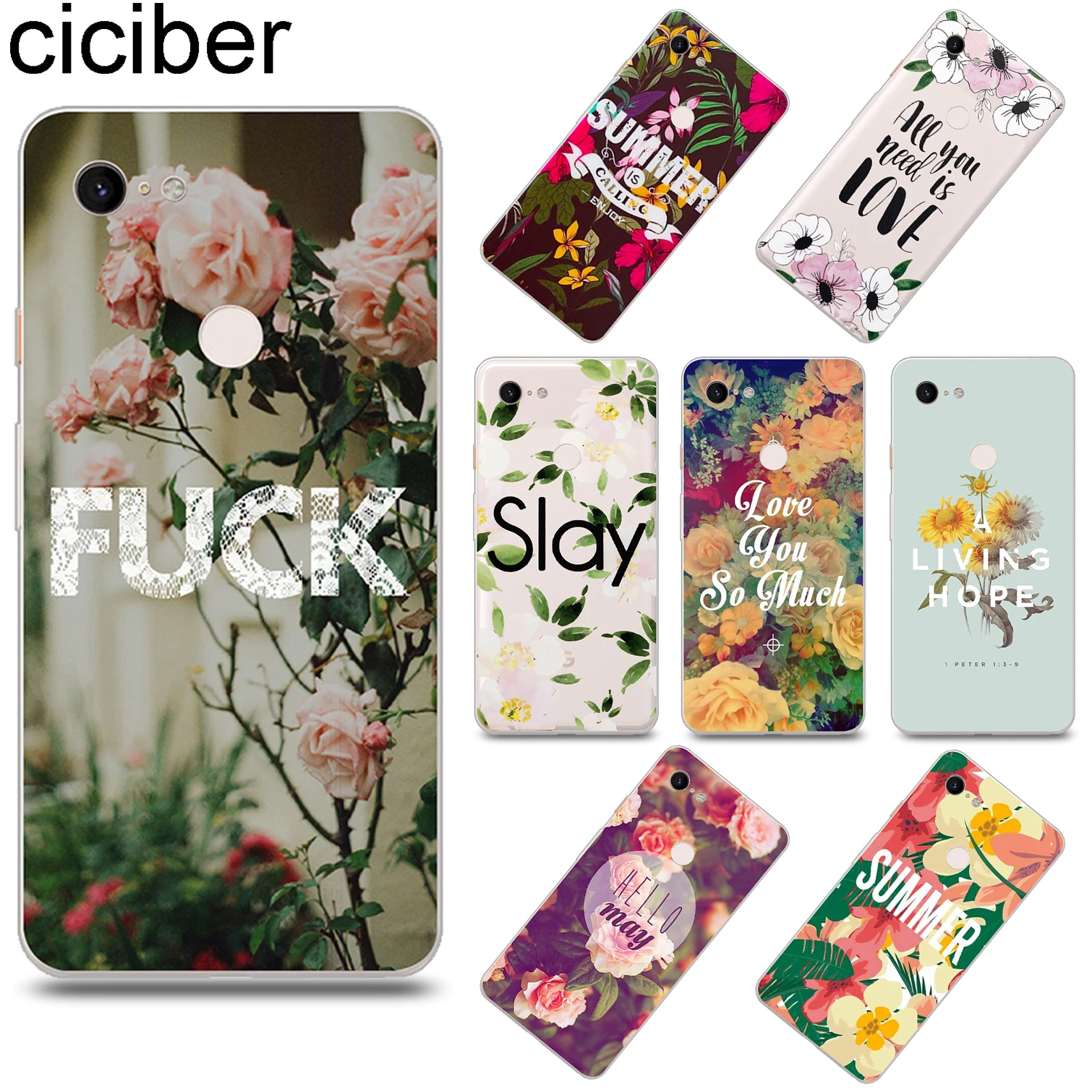 

ciciber Summer Flower Peony Daisy Cover Fundas for Google Pixel 3 3XL Soft Silicone Phone Cases for Google Pixel 2 2XL Coque