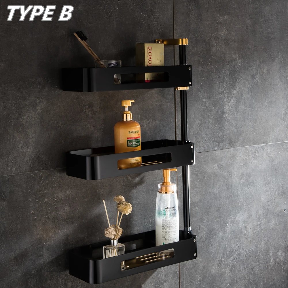 1Luxury Rotate Kitchen Shelves Bathroom Shelves Multi Function 2-3 Tier Bathroom Shelves Cosmetic Shelves Shampoo Towel Rack Mci9