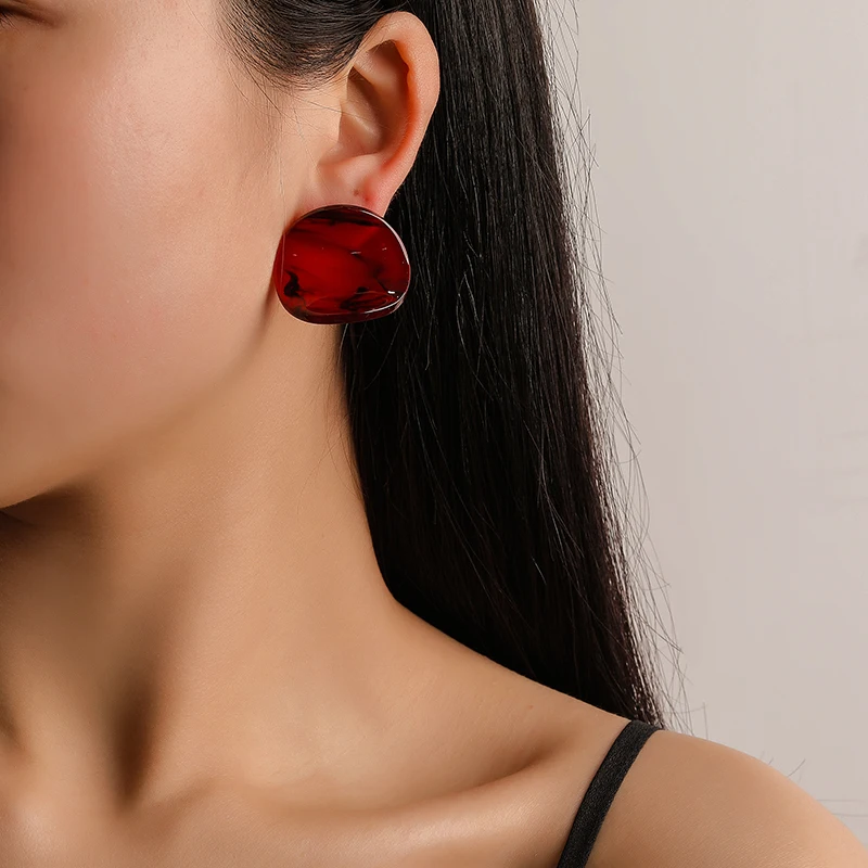 

Flesh Red Grey Black Dark Green Color Simple Round Cellulose Acetate Sheet Geometry Dangle Drop Earrings for Women