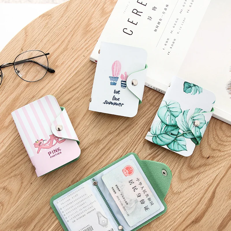 MIRUI Small Fresh cartoon Card holder 20 card slots Colorful PU Stationery Gift Business card Set Cute School Office Supplies