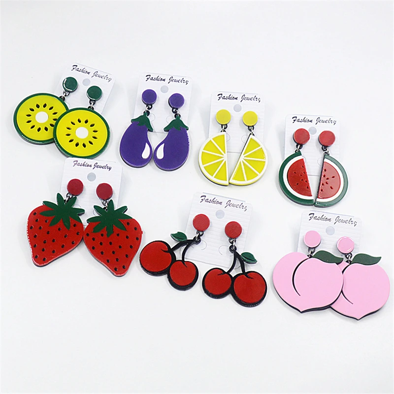 

DoreenBeads Acrylic Fruit Vegetables Earrings Ear Stud Pendant Hyperbole Women Jewelry 2018 Fashion New Multicolor 1 Pair