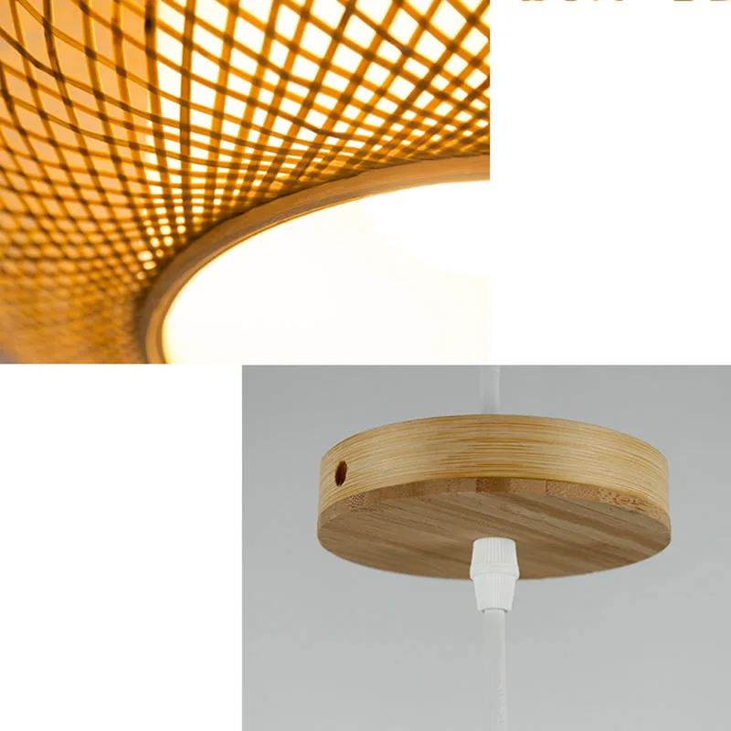 Современные бамбука светодио дный круглый подвесной светильник AC 90-260 В шнур кулон e27 подвесной светильник ручной вязки для салон