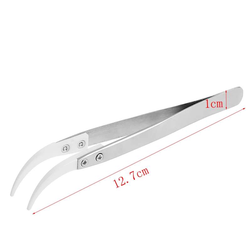 Нержавеющая сталь Ручка керамический термостойкий наконечник изогнутые наконечники пинцет серебристый Пинцет антимагнитный