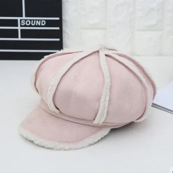 XdanqinX Новая женская элегантная теплая кепка газетчика Зимний берет в стиле винтаж для женщин Мода художника восьмиугольная шляпа хип-хоп кепка - Цвет: light pink