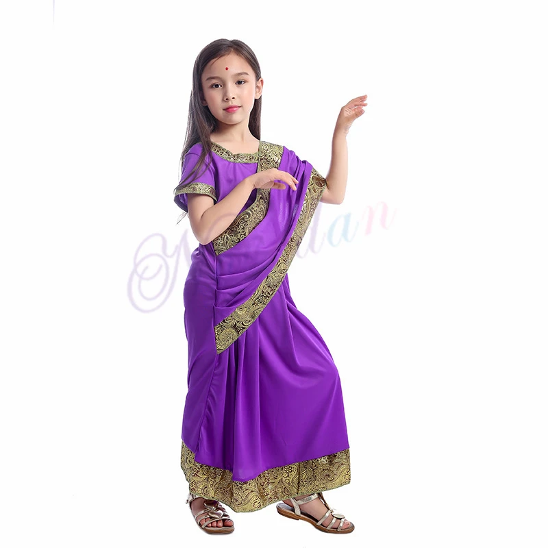 Vestido indio de Bollywood para niñas, ropa de caftán, Sari indio, disfraces  de Halloween - AliExpress