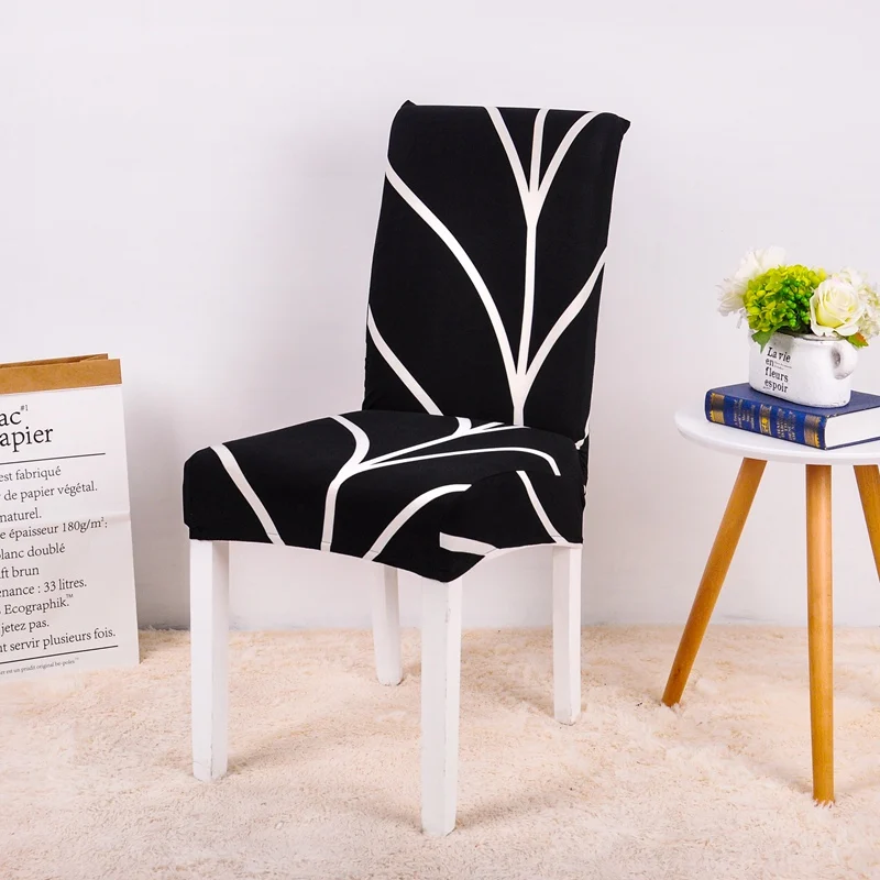 Flower Plant Chair Cover Spandex for Dining Room Stretch Chair Slipcover for Party Banquet Wedding Restaurant 1PC Washable - Цвет: Black Strips