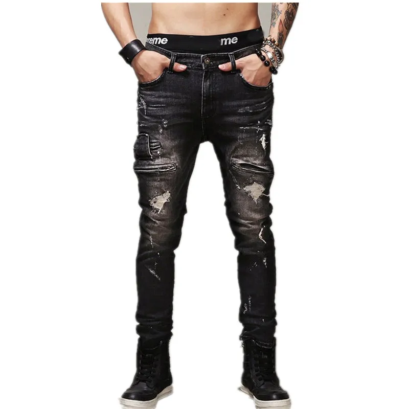 Fashion Men Black Jeans Slim Fit Man Denim Hiphop Swag Stretch Pants
