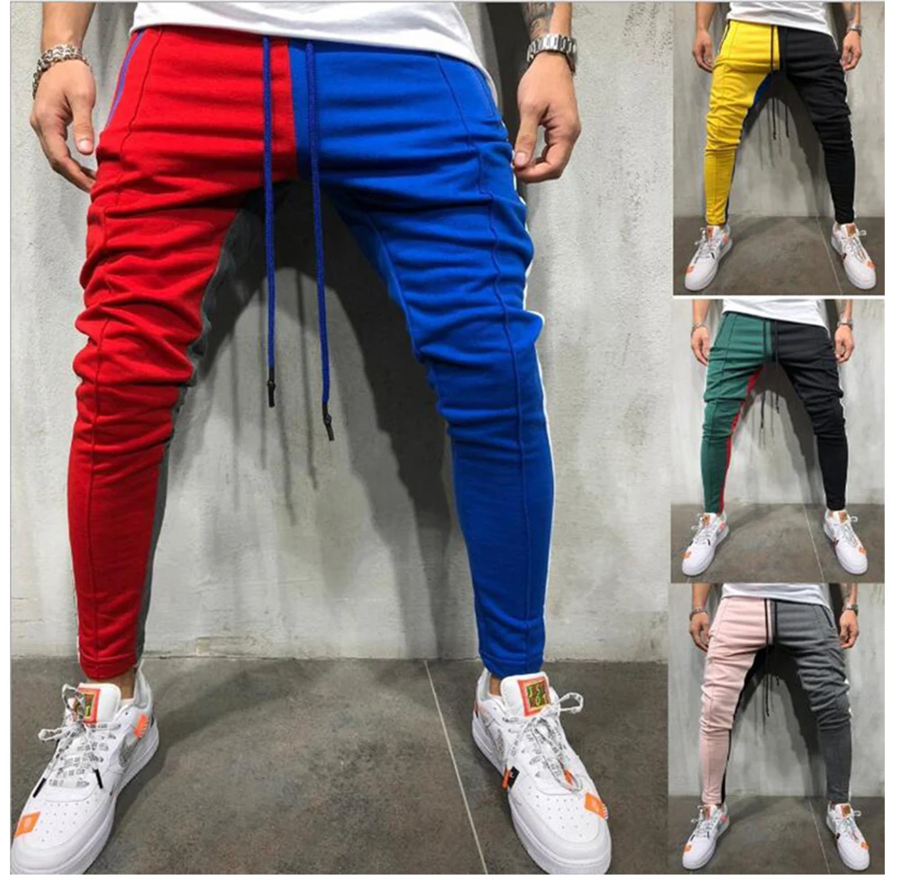Striped Patchwork Harem Pants Mens Hip Hop Printed Color Block Casual