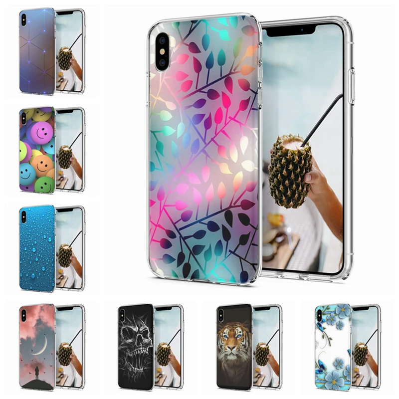 Soft Phone Case For iPhone X XS XR Covers TPU Colorful Sky Landscape Leaf Painted Fundas iPhone6 Max M010 |