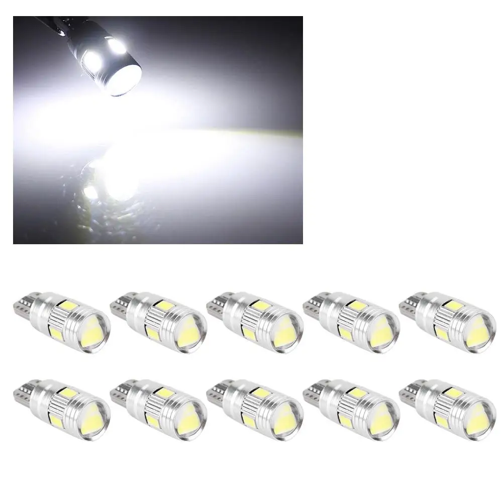 10 шт. T10 5630 6SMD W5W автомобильное декодирование светодиодный лампы Canbus Error Free Боковой габаритный фонарь освещения номерного знака «автомобильное парковочных огней