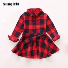 Xunqicls/ платье в клетку для девочек; Детская Хлопковая одежда с длинными рукавами для девочек; Vestidos; Детские платья-пачки; одежда для маленьких девочек