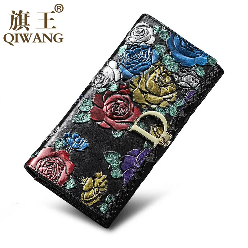 

Qiwang Floral Wallet Women Clutch Wallets Fashion Multifunctional Wallets Women Genuine Leather Female Purse Casual Card Holder
