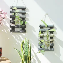 Ретро Цветочная композиция Цветочная ваза деревянный гидропонный завод стеклянный контейнер Подвесной Настенный декор для балкона