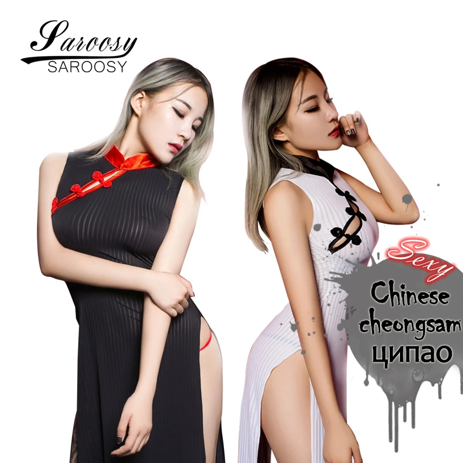 Goede SAROOSY 2017 NIEUWE Chinese Cheongsam Sexy Kostuums voor Vrouwen en Sheer String Hoge Kraag Open Bh Chinese Stijl Bodycostume