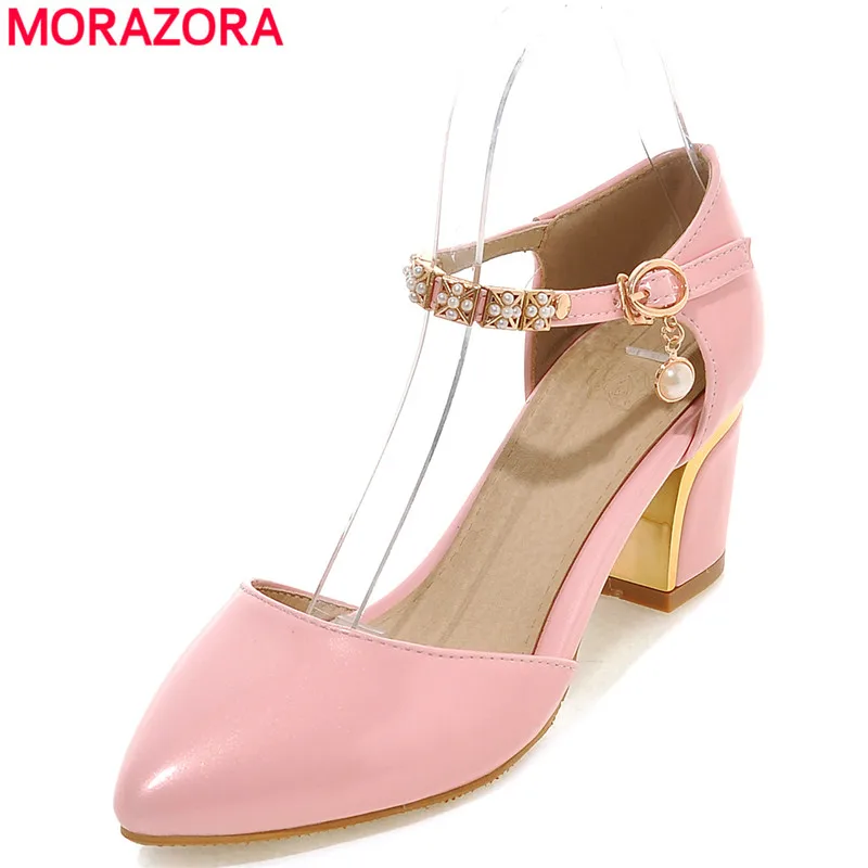 

MORAZORA 2020 new arrival fashion women shoes pointed toe elegant 5.5cm high heels summer buckle strap women pumps