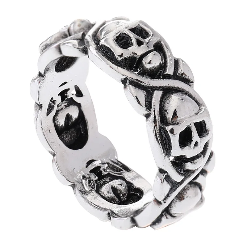 

925 anillos silver Halloween Full Circle Skull Ring Retro Thai Silver Jubilee Ring Rock Punk Party Men's Ring Jewelry za 2018