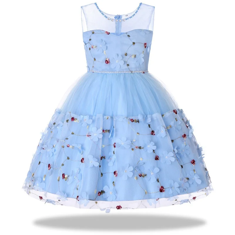 

princess costume Embroidered flower elegant birthday party princess dresses Wedding flower girl Christmas dress for girls