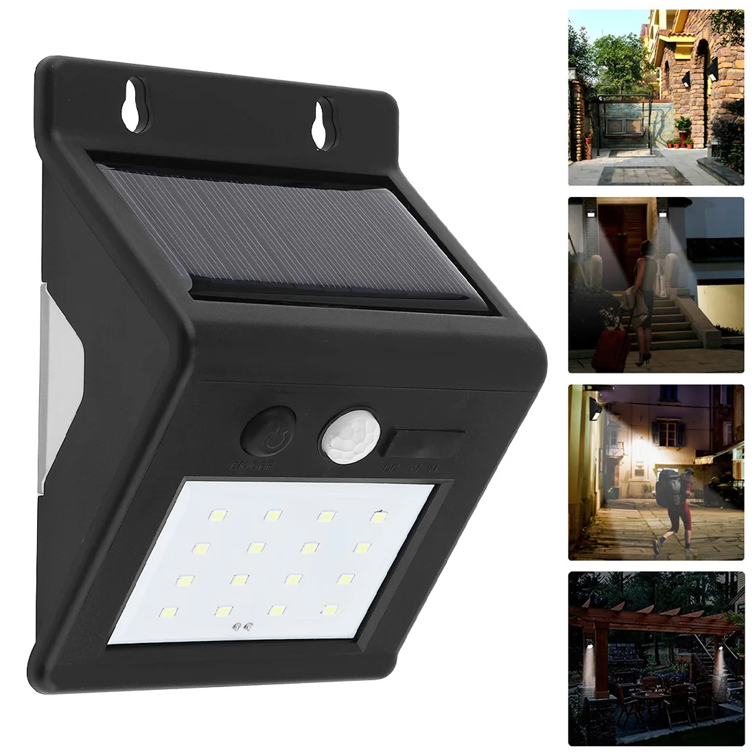 

Waterproof LED Solar Lamp 16 LED Rechargeable PIR Motion Sensor Wall Light with Micro Charge Hole for Garden/Yard/Driveway