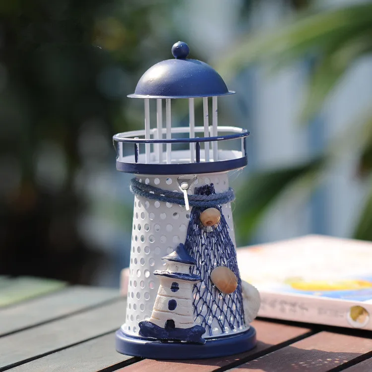 

AIBEI-14cm Ironhide Lighthouse Candlestick 1PC Mediterranean Style Creative Decorative Candle Home Decor
