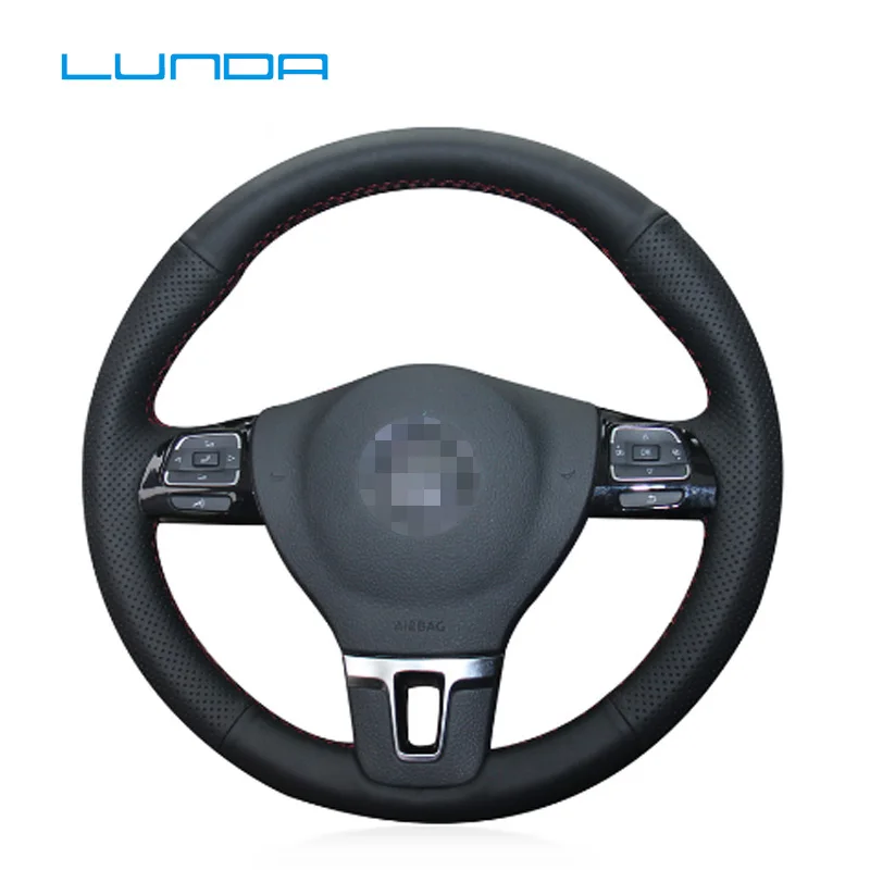 LUNDA Black Artificial Leather Car Steering Wheel Cover for Volkswagen