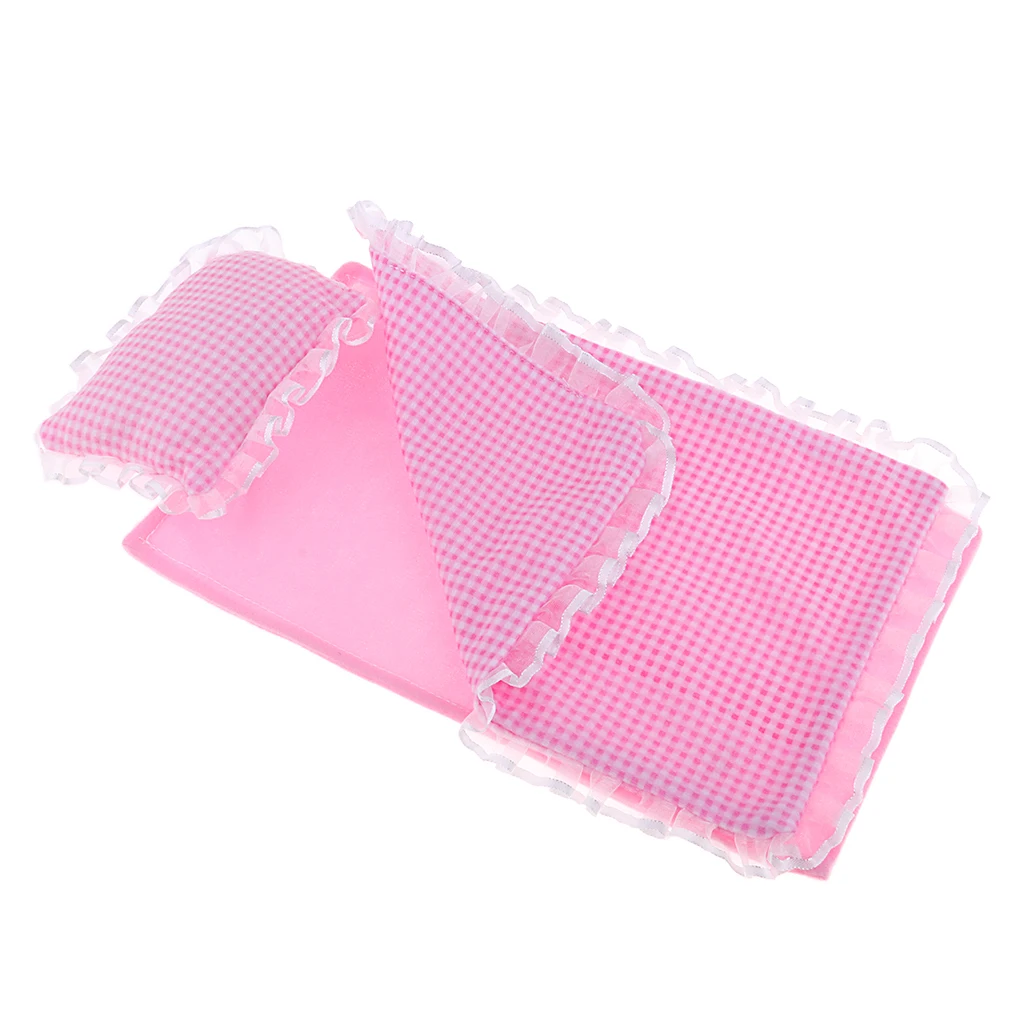 Lovely Dollhouse Bedding Set Fashion doll bedding accessories  for 25cm MellChan Dolls Accessories Pink Plaid  or similar size