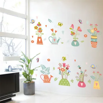 3d vivid colorful flower grass butterfly Skirting Line Floral diy home decal wall sticker Furniture kitchen window wedding