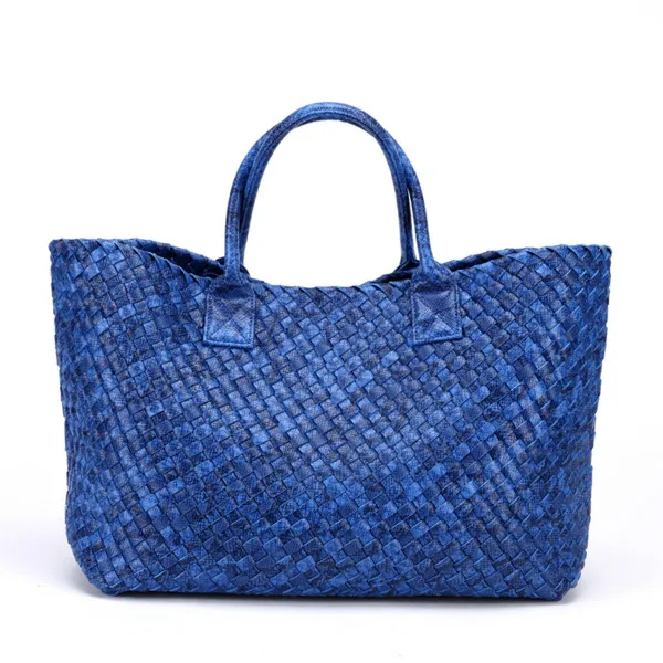 Модная тканая кожаная сумка с принтом питона в европейском и американском стиле, Вместительная женская сумка, сплетенные сумки Большая Повседневная сумка - Цвет: Royal Blue