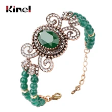 Kinel Горячее предложение зеленый натуральный камень браслеты для женщин античное золото цвет полые хрустальные Цветочные браслеты Винтажные Ювелирные изделия Новинка