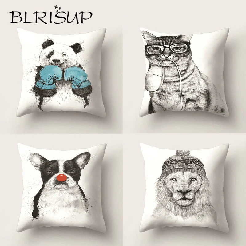 BLRISUP 45*45cm Cartoon Animal Panda Lion Dog Cushion Cover Sofa Throw Pillow Case Home Decor Pillow Cover Polyester Pillowcases
